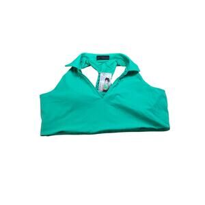 Crane Sports Bra XL 16-18 Collared Green Longline Racerback Athletic Yoga Gym